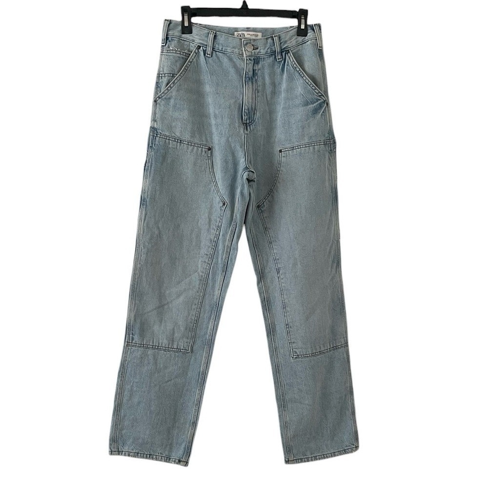 Zara Men's Blue Light Wash Relaxed Fit Five‎ Pocket Distressed Jeans Size 30
